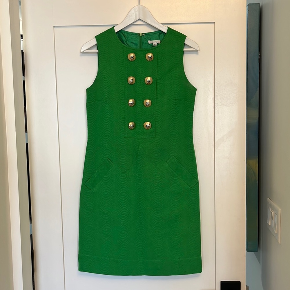 Shoshanna Green Jaquard Dress 4